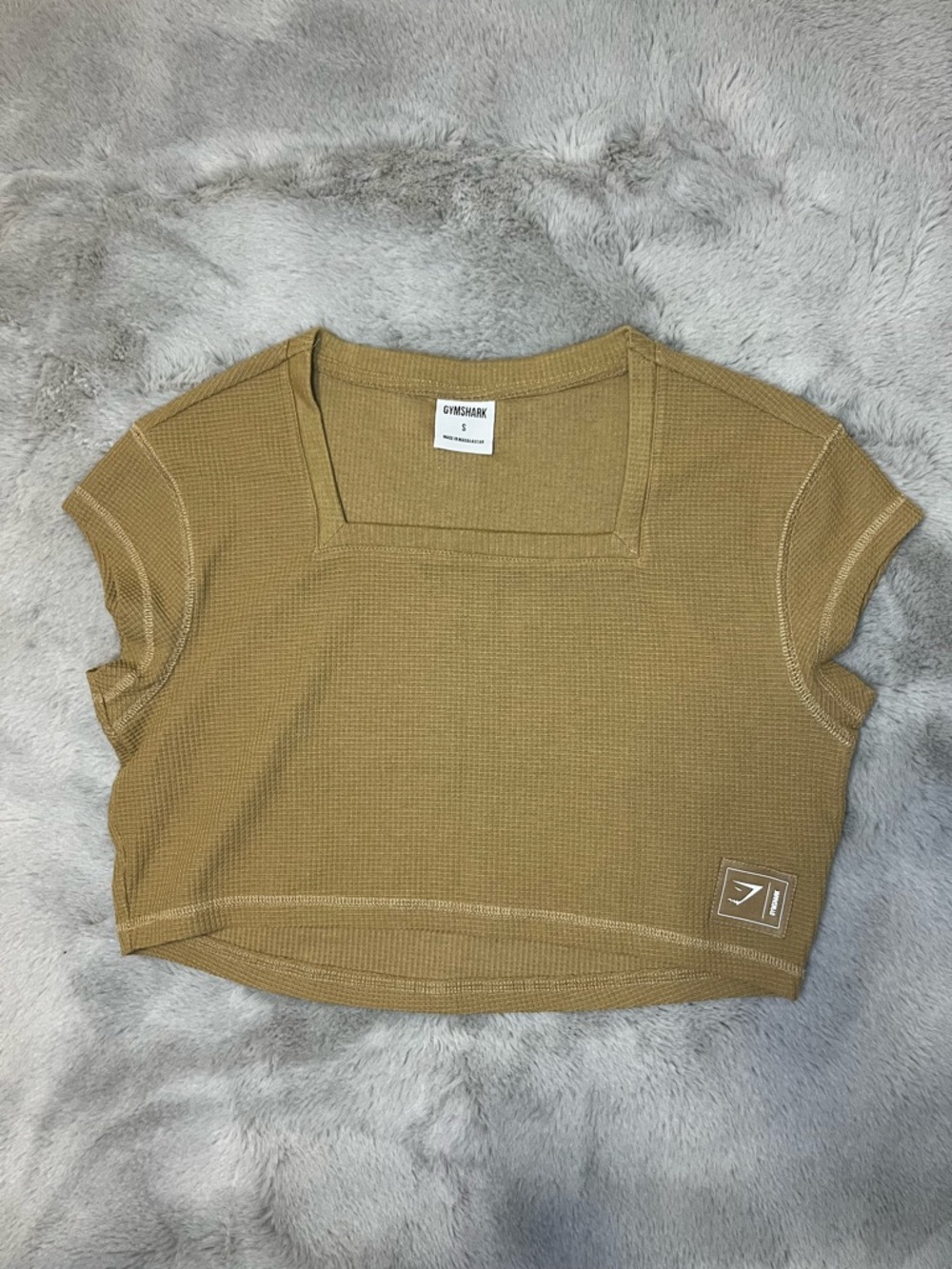 Gymshark Mustard Waffle Knit Cropped Square Neck Top